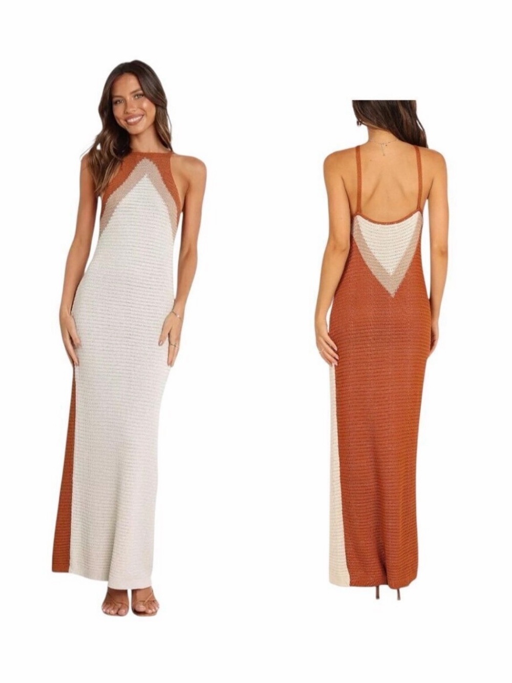 Petal and Pup Knit Maxi Dress in Rust and Cream